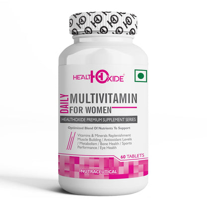 HealthOxide Daily Women Multivitamin Tablets 60 Tablets | Daily Vitamins & Minerals Supplement for Women | Energy Immunity Muscle Strength Eye Health Antioxidant Support | Wellness & Fitness Nutrition Tablets