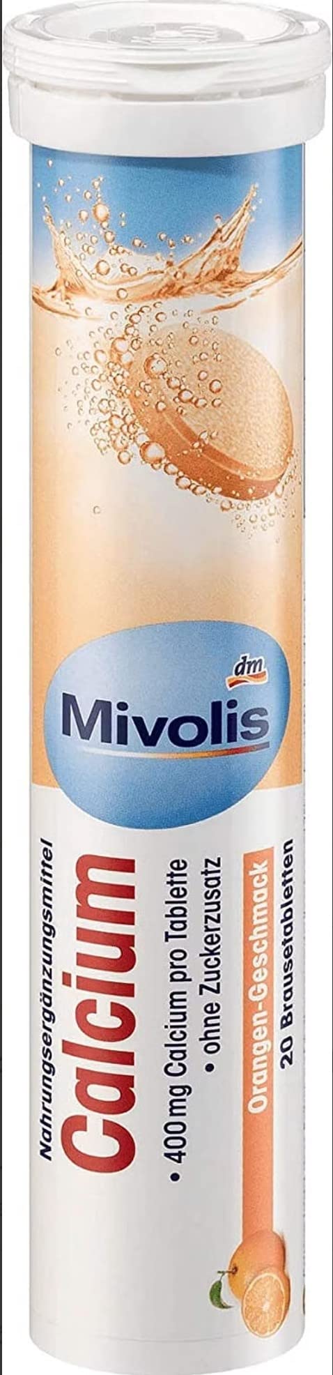 Mivolis Calcium Effervescent Tablets | 20 Tablets | Product Of Germany | Orange