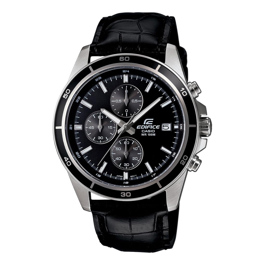 Casio Edifice EFR-526L-1AVUDF Analog Black Dial Men Watch Black Genuine Leather Strap (EX096)