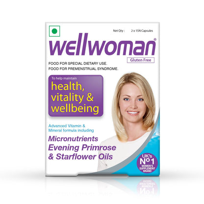 Wellwoman Multivitamin Capsules For Women With Evening Primrose Oil,Magnesium,Vitamin C,B6,Folic Acid To Provide All Round Nutrition,Immunity,Helps Reduce Pms, Pcos Symptoms,Vegetarian 30 Capsules