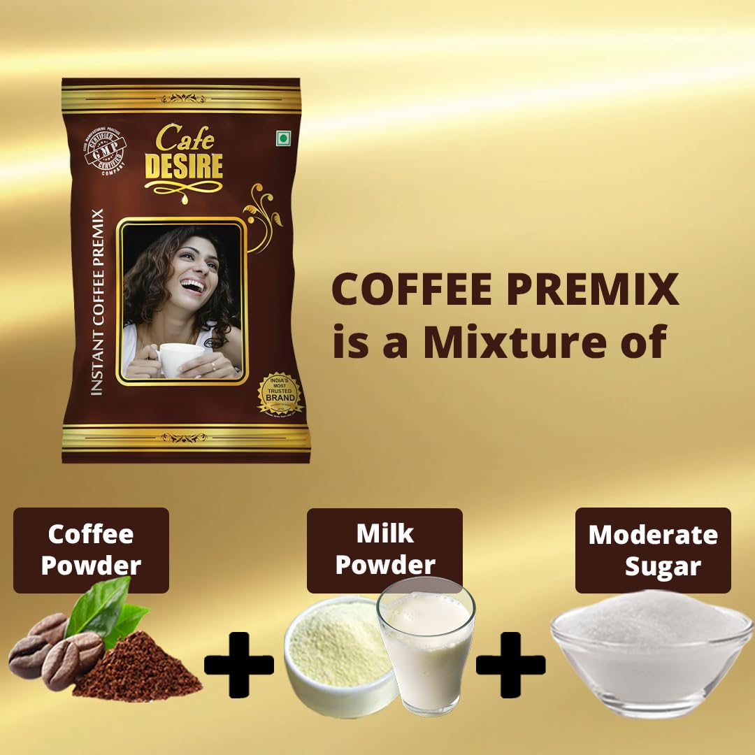 Cafe DESIRE I DRINK SUCCESS Instant Coffee Powder Premix | Milk Not Required | Just Add Hot Water | Taste As Home-Made | Manually And All Vending Machine Suitable | 3 In 1 Packet (1 Kg)