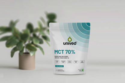 Unived MCT 70% | Medium Chain Triglyceride Oil Powder | Clean Energy Fuel | Pure MCT 5g with C-8: 3528mg & C-10: 1512mg in a 70:30 ratio | Keto Friendly | 30 Servings