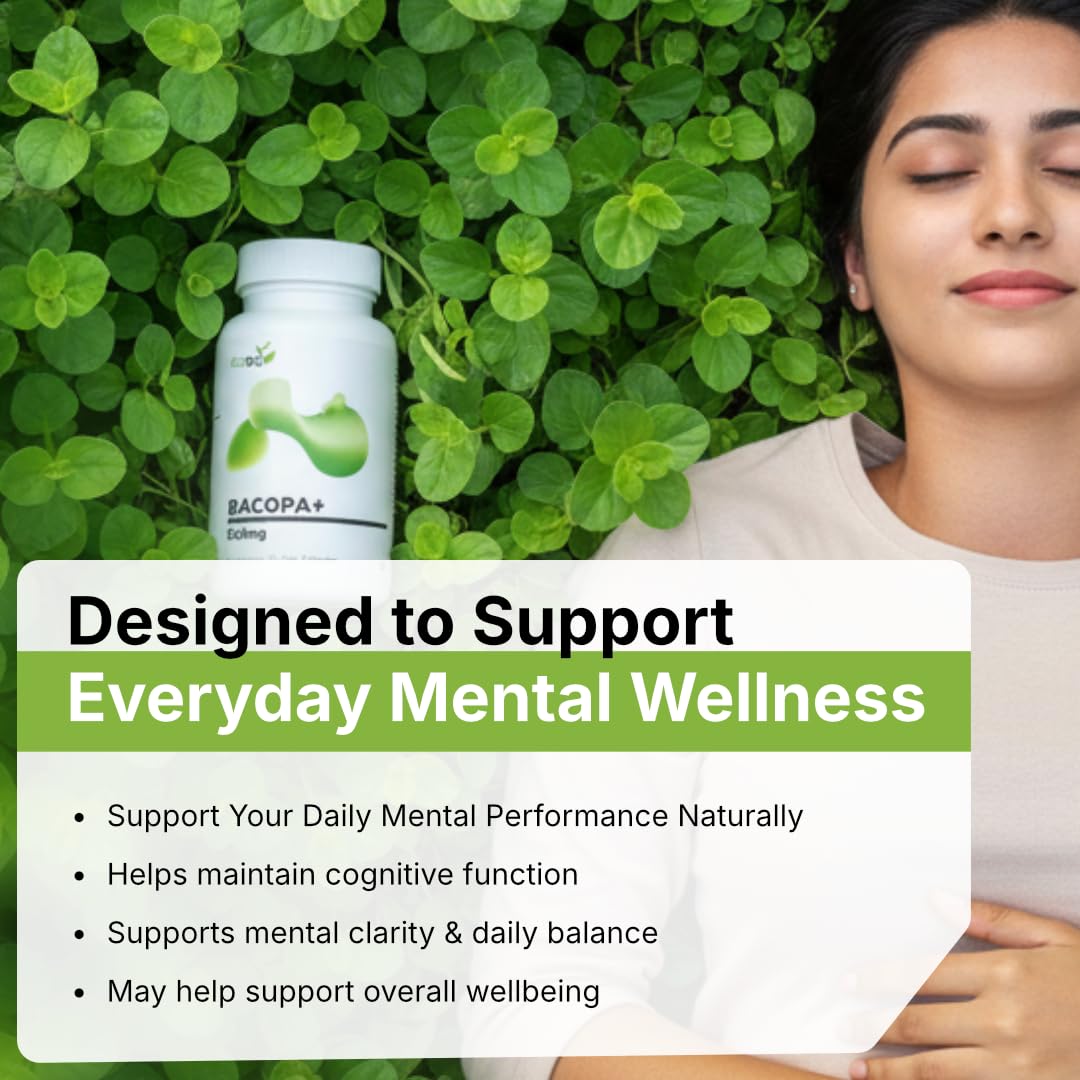 Biotex Bacopa+ 500mg | Brahmi (Bacopa monnieri) 400mg + Haridra (Curcuma longa) 100mg | Memory & Focus Support | Ayurvedic Herbal Supplement | Vegetarian Capsules | Gluten-Free | 30 Count