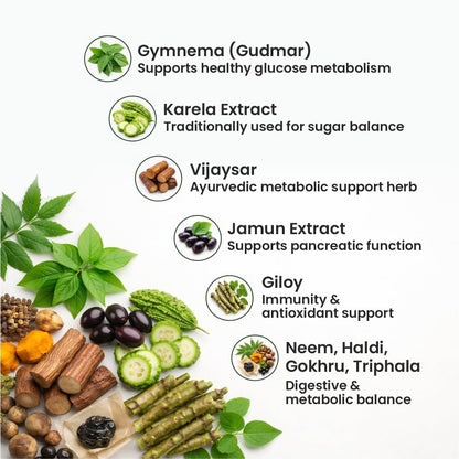 Madren Healthcare Nil Sugar (60 Capsules) Effective Herbal Formulation | Helps Maintain Sugar Levels | yurvedic Herbal Formula with Karela, Jamun, Vijayasar, Neem & Shilajit | Supports Healthy Glucose Metabolism & Energy