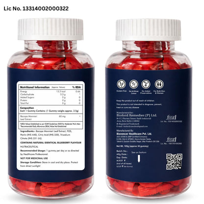 Bioford Brain Booster Gummy Bacopa Monnieri Boosts Memory, Focus & Concentration Brain Fog Support Improve Quality of Life Bacopa monneieri