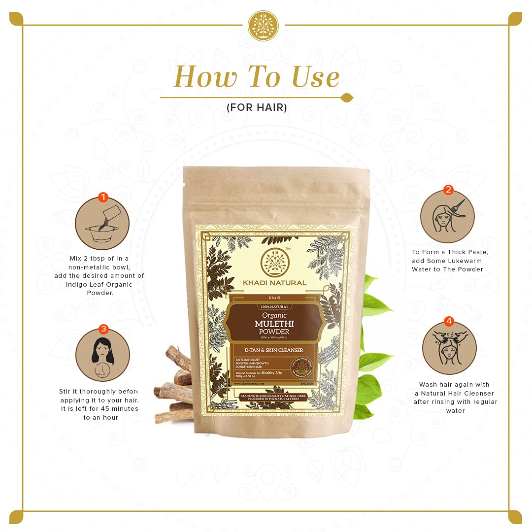 Khadi Natural Mulethi Organic Powder Pack | Herbal Skin & Hair Care Remedy | Natural & Pure Mulethi Powder- Pack of 2 (100 g x 2) (200 g)