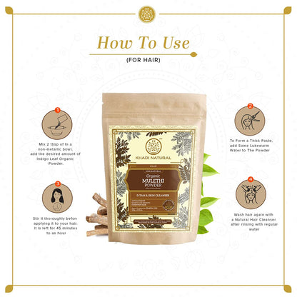 Khadi Natural Mulethi Organic Powder Pack | Herbal Skin & Hair Care Remedy | Natural & Pure Mulethi Powder- Pack of 2 (100 g x 2) (200 g)