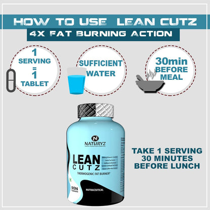 Naturyz LEAN CUTZ Thermogenic Fat Burner with Acetyl L Carnitine, Green tea Extract, Garcinia Cambogia, Green Coffee Bean Extract, Caffeine & Chromium Weight loss product for Men & Women - 90 Tablets