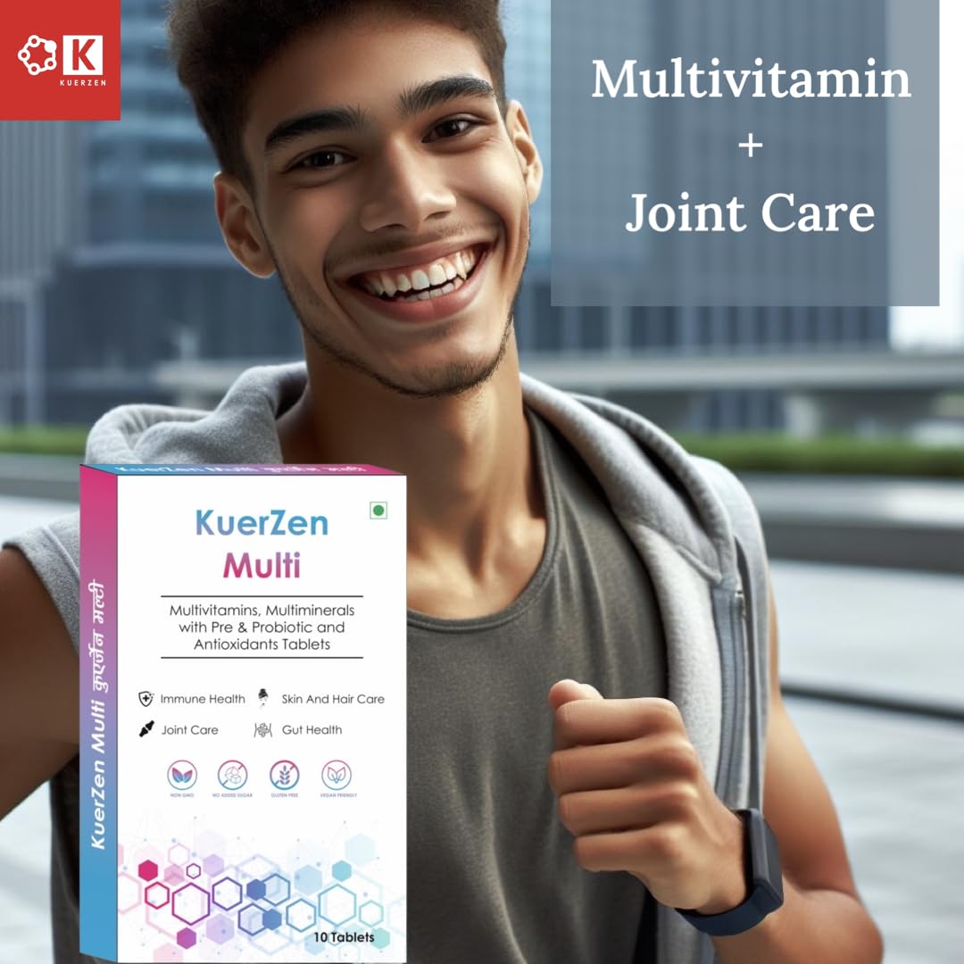 Kuerzen Multi Complete Multivitamin Tablets | Vitamins + Minerals + Pre & Probiotics + Antioxidant & Herb Blend + Joint & Skin-Hair Care | Daily Immunity, Gut Health & Cell Protection | Vegan, No Added Sugar | 10 Tablets