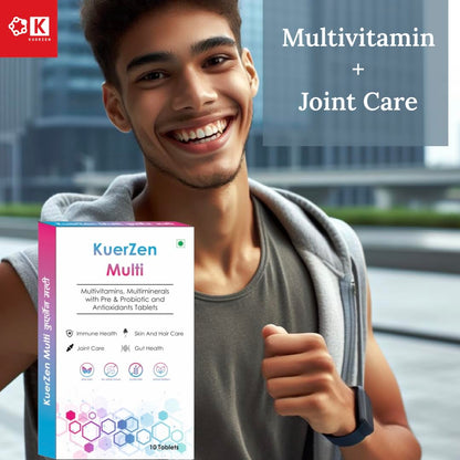 Kuerzen Multi Complete Multivitamin Tablets | Vitamins + Minerals + Pre & Probiotics + Antioxidant & Herb Blend + Joint & Skin-Hair Care | Daily Immunity, Gut Health & Cell Protection | Vegan, No Added Sugar | 10 Tablets