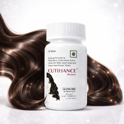 Cutihance Tablet, Hair Growth Supplement Complex with Evening Primrose Oil, Multivitamin, Multimineral, Amino Acids, Grape Seed Extract, Beta-Sitosterol, Tablets, For Strong and Shiny Hair (Women)