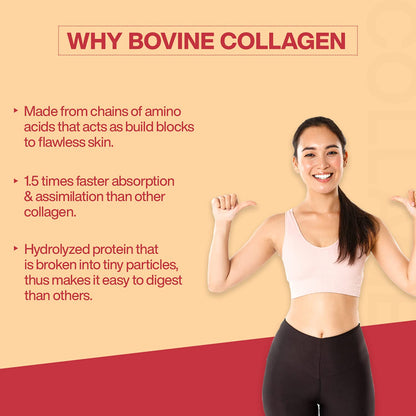 MyFitFuel Hydrolyzed Bovine Collagen with Glucosamine, Hyaluronic Acid, Biotin, Zinc & Vitamin C | For Skin, Hair, Nails & Joints, (250gm), Orange