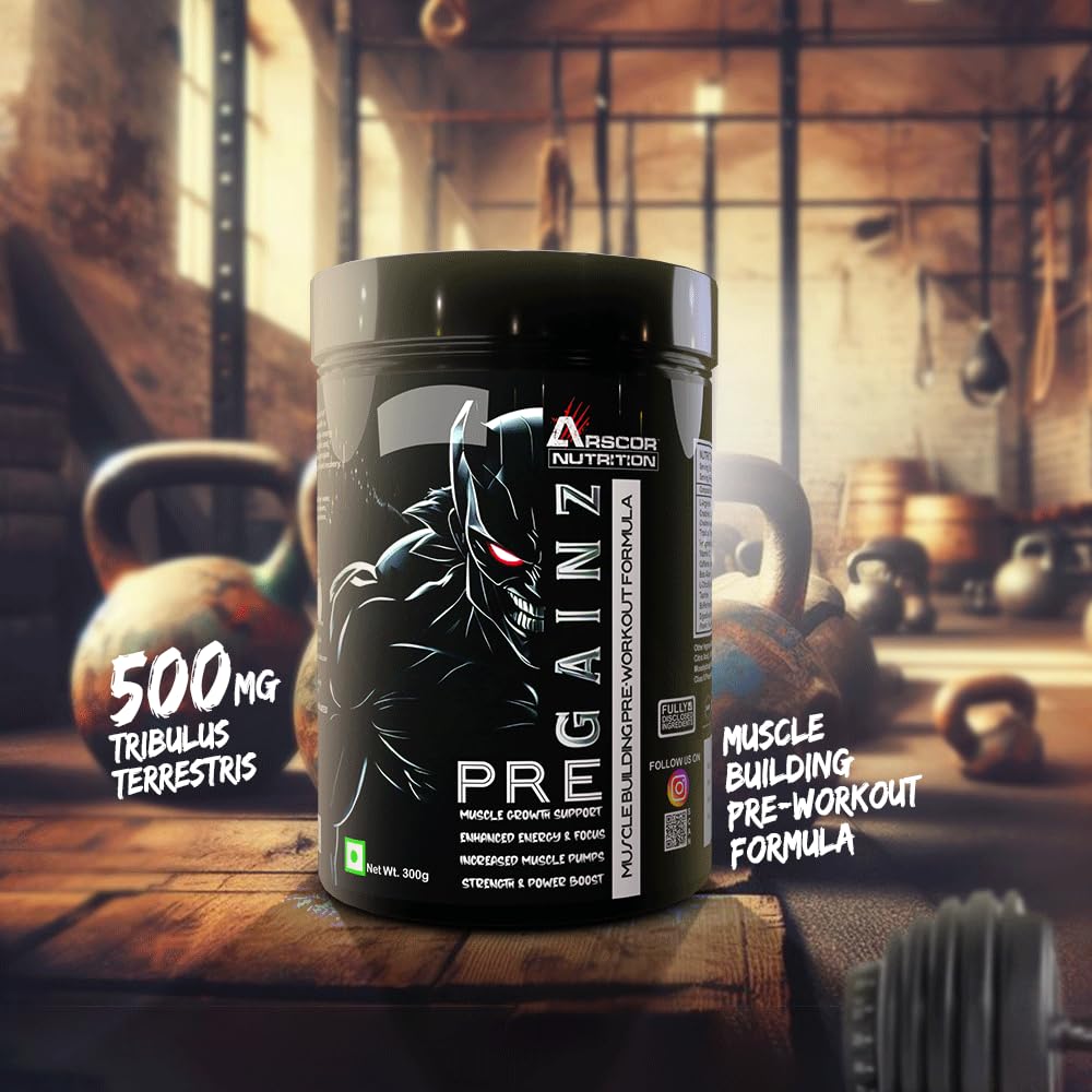 Gainz Pre Workout Powder: Hybrid Pre-workout Supplement for Muscle Gain & Energy Booster with 2000mg Creatine Matrix , 2000mg L Arginine AAKG, 2500mg Beta-Alanine, 299mg Caffeine Anhydrous,1500mg L-Citrulline D Malate 2:1 (300g, Rocket Pop)