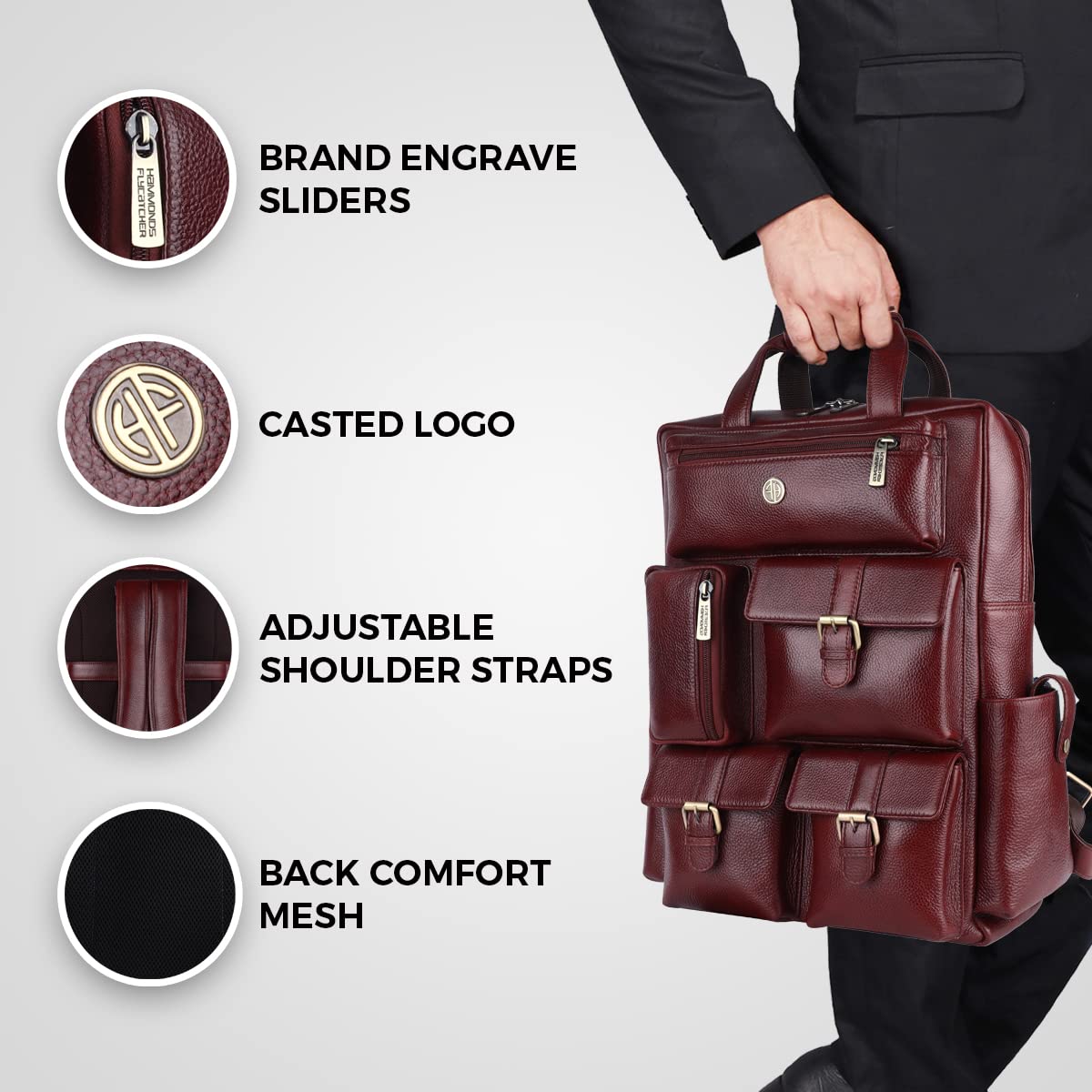 HAMMONDS FLYCATCHER Leather Travel 7 Compartment Backpack/College Backp- image 6