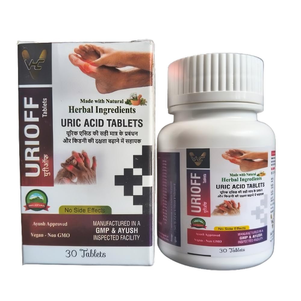 URIOFF Uric Acid Tablets, Ayurvedic Herbal Supplement with Gokshura, Punarnava, Ashwagandha, Giloy, Triphala, and Turmeric for High Uric Acid, Joint Comfort & Swelling Relief, 30 Tablets