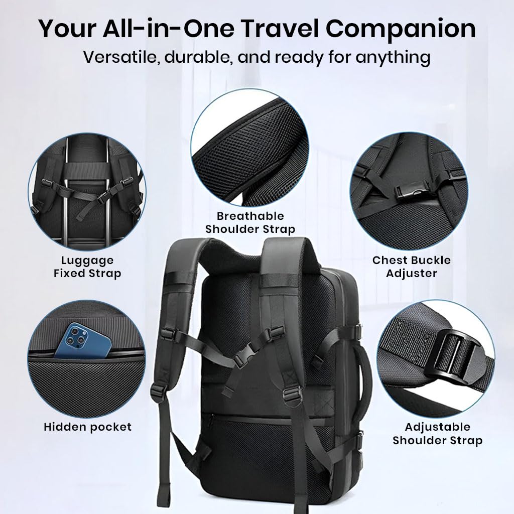 TECPHILE Airpack Laptop Backpack Vacuum Bag for Men Travel Waterproof Large Capacity 22L-45L Convertible Duffle Bag, fit for 17.3” Laptop USB Charging Port, Travelling Bag (Bag + Vacuum Pump)