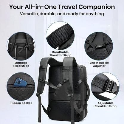 TECPHILE Airpack Laptop Backpack Vacuum Bag for Men Travel Waterproof Large Capacity 22L-45L Convertible Duffle Bag, fit for 17.3” Laptop USB Charging Port, Travelling Bag (Bag + Vacuum Pump)