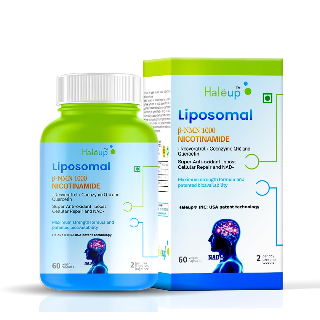 Haleup Liposomal NMN 1000 mg 3-in-1 Formula, Enriched with Resveratrol, Quercetin and CoQ10 |99.9% Pure |Healthy Ageing|Cellular Repair|Boost NAD+| Energy Levels| Skin Health (Pack of 4)