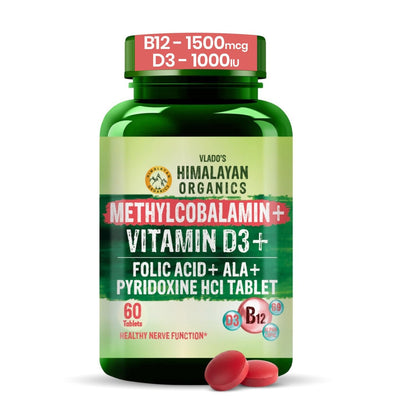 Vlado's Himalayan Organics Vitamin B12 1500mcg with Vitamin D3 | Vitamin B12 Supplements for Men & Women | Methylcobalamin 1500mcg with Vitamin D Tablets with Alpha Lipoic Acid , Folic Acid I B12 Vitamin Tablets - Best Vitamin B-12 Supplement For Men & Wo