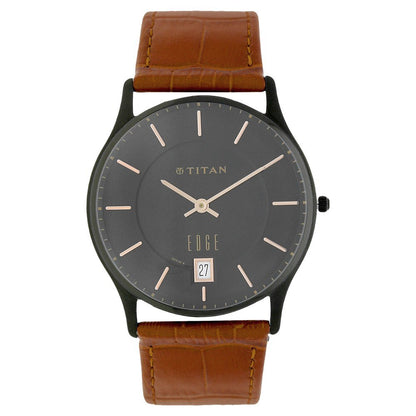 Titan Edge Grey Dial Analog with Date Leather Strap Watch for Men-NS1683NL01/NT1
