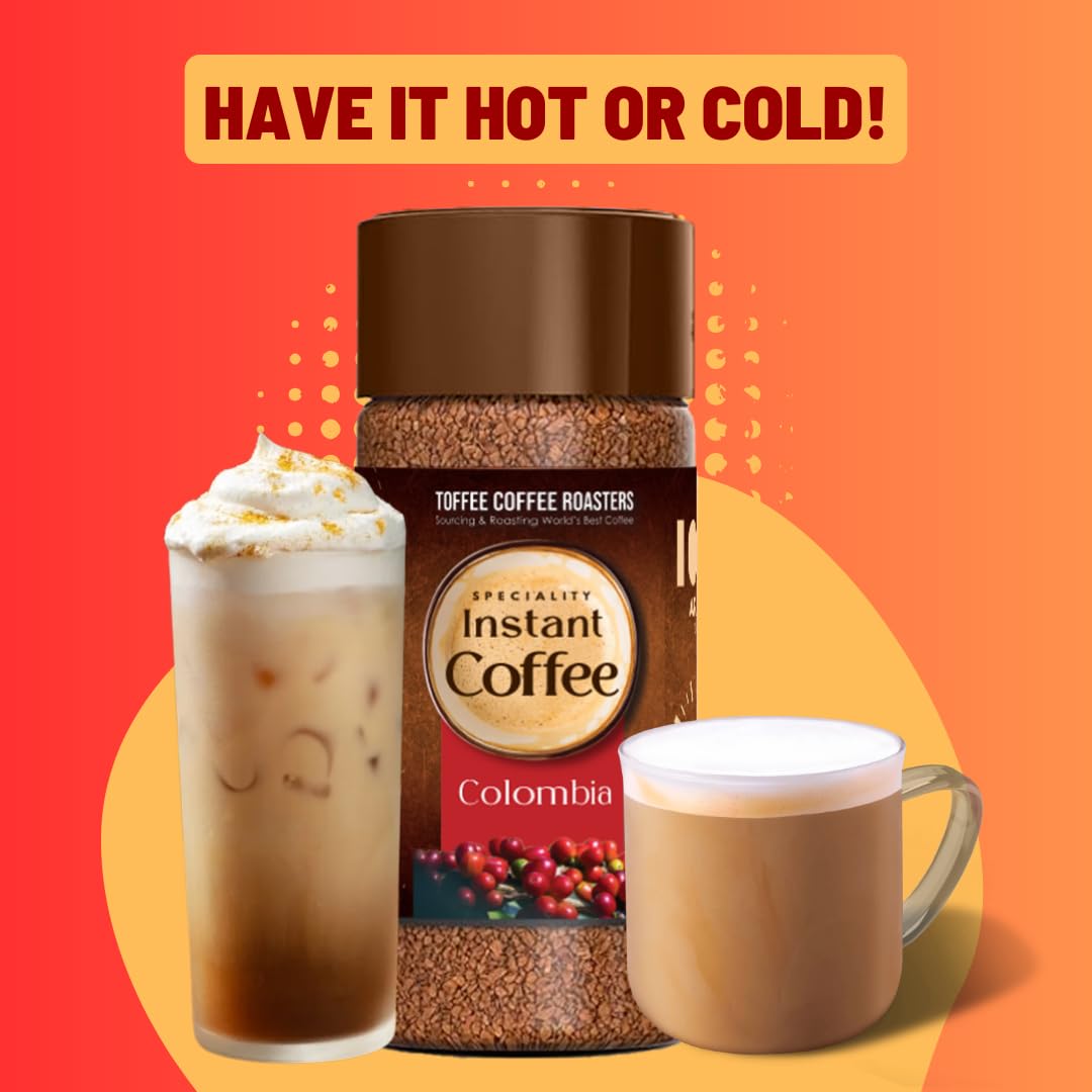 Toffee Coffee Roasters | Colombia Speciality Instant Coffee With Free Mason Jar | As Seen On Shark Tank | 100 gm | 100% Arabica | Ready in Seconds | Microground Technology | Makes 50 Cups