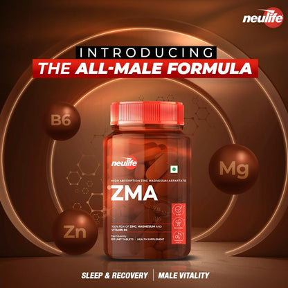 Neulife ZMA-Zinc + Magnesium + B6 for Recovery & all-round Health boost Tablets- (60Tabs)