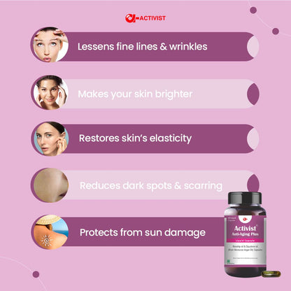 Activist Anti-Aging Plus Oil Capsule Argan Oil and Rosehip Oil Nutritional Dietary Supplement for Men Women Adult (30Liquid Capsule) - Improve Skin Hydration Reduce Fine Lines Wrinkles