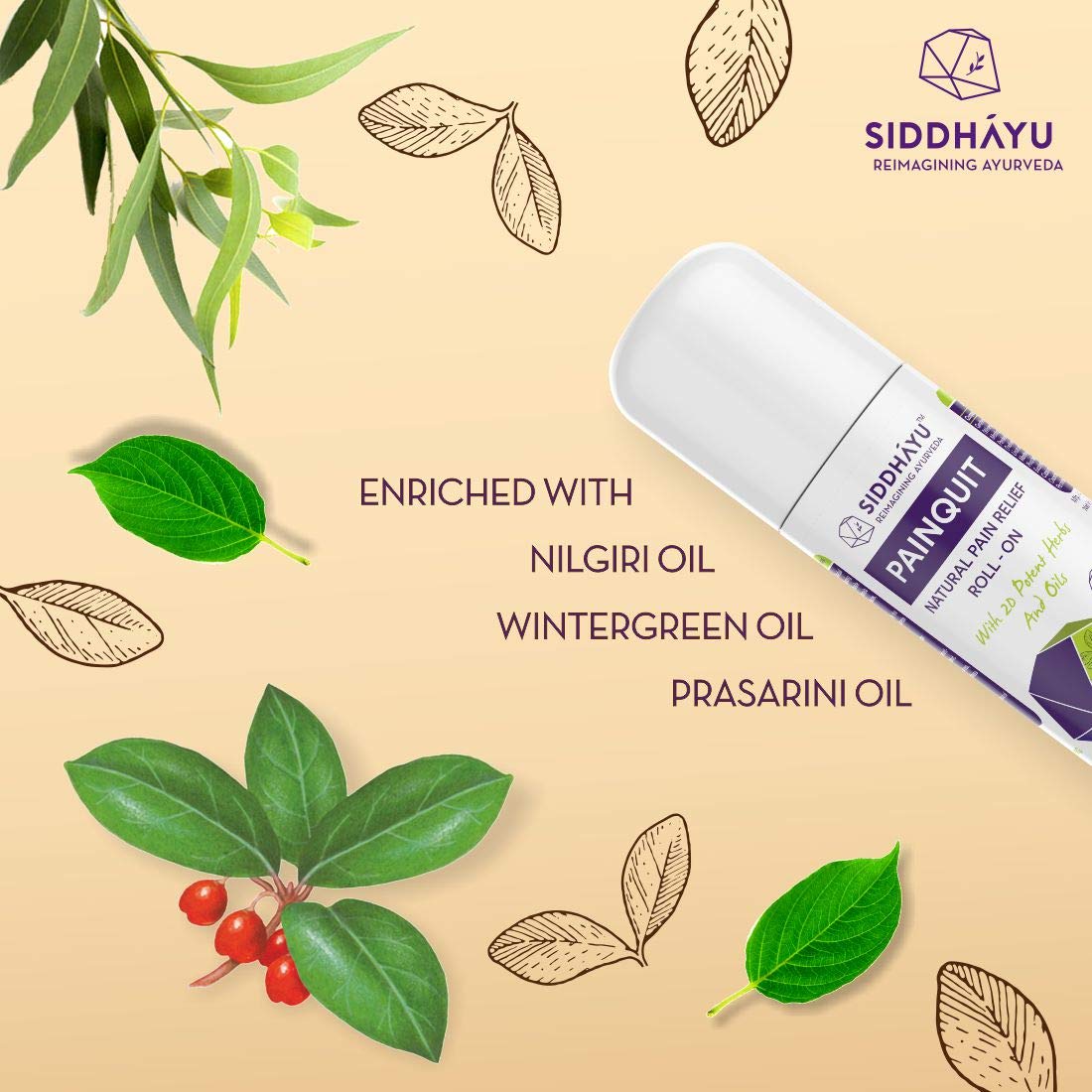 Siddhayu Painquit Roll-On - 75ml (From the house of Baidyanath) I Joint Pain Relief I Back Pain Roll On