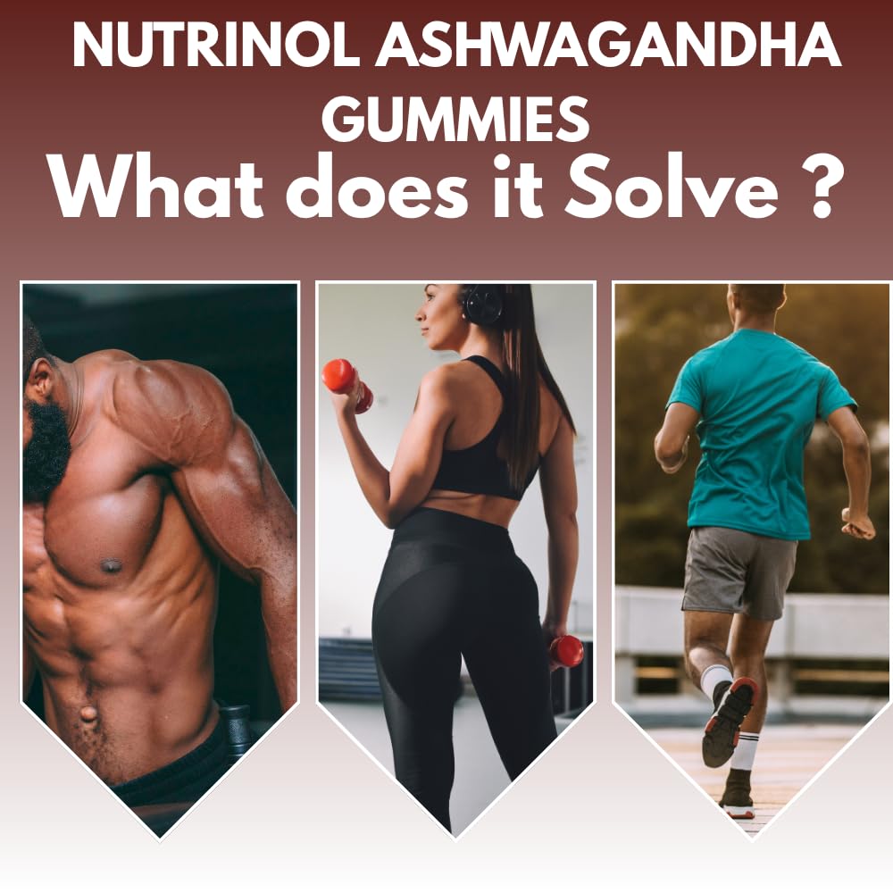 Knoll Healthcare Nutrinol Ashwagandha Gummies for Men & Women | 250mg Withania Somnifera + Vitamin E | Stress Relief, Energy, Brain Support | No Added Sugar | Strawberry Flavour | 30 Gummies