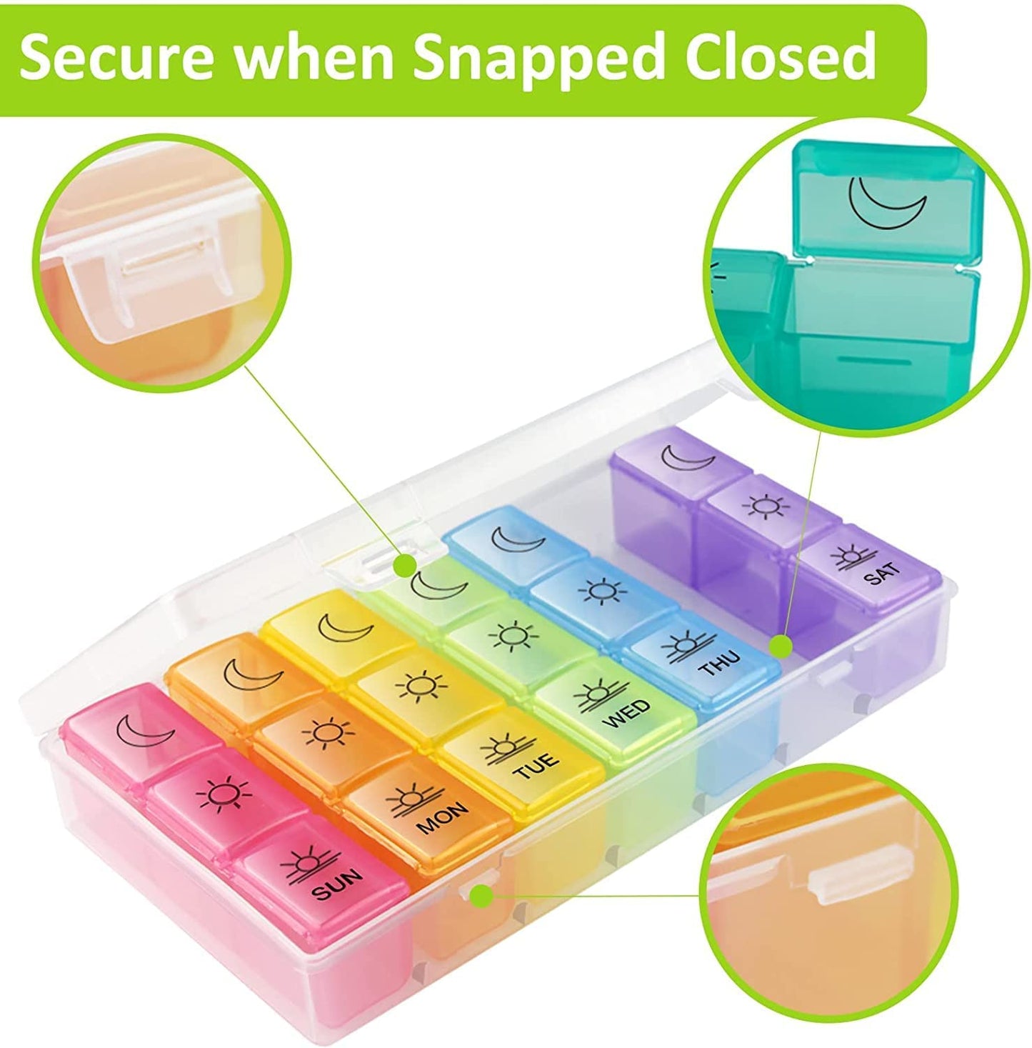 Kepzell Weekly Pill Organizer 3 Times A Day – 7 Day Pill Box – Non-BPA Food Grade Plastic – Lightweight and Travel Friendly – Ideal Pill Case for Supplements, Vitamin, Medication