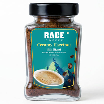 Rage Coffee Silk Blend Instant Coffee Powder | Creamy Hazelnut Silk Blend Flavoured Coffee 60 GMs | Premium, Bold & Smooth