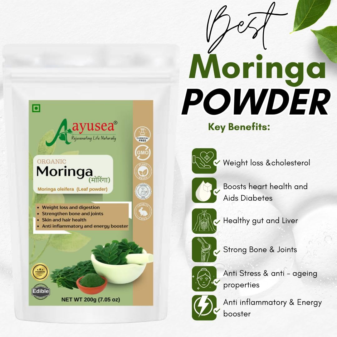 AYUSEA® 100% Pure Moringa Powder for Skin & Wellness – 200gm (Pack of 1)