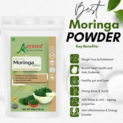 AYUSEA® 100% Pure Moringa Powder for Skin & Wellness – 200gm (Pack of 1)