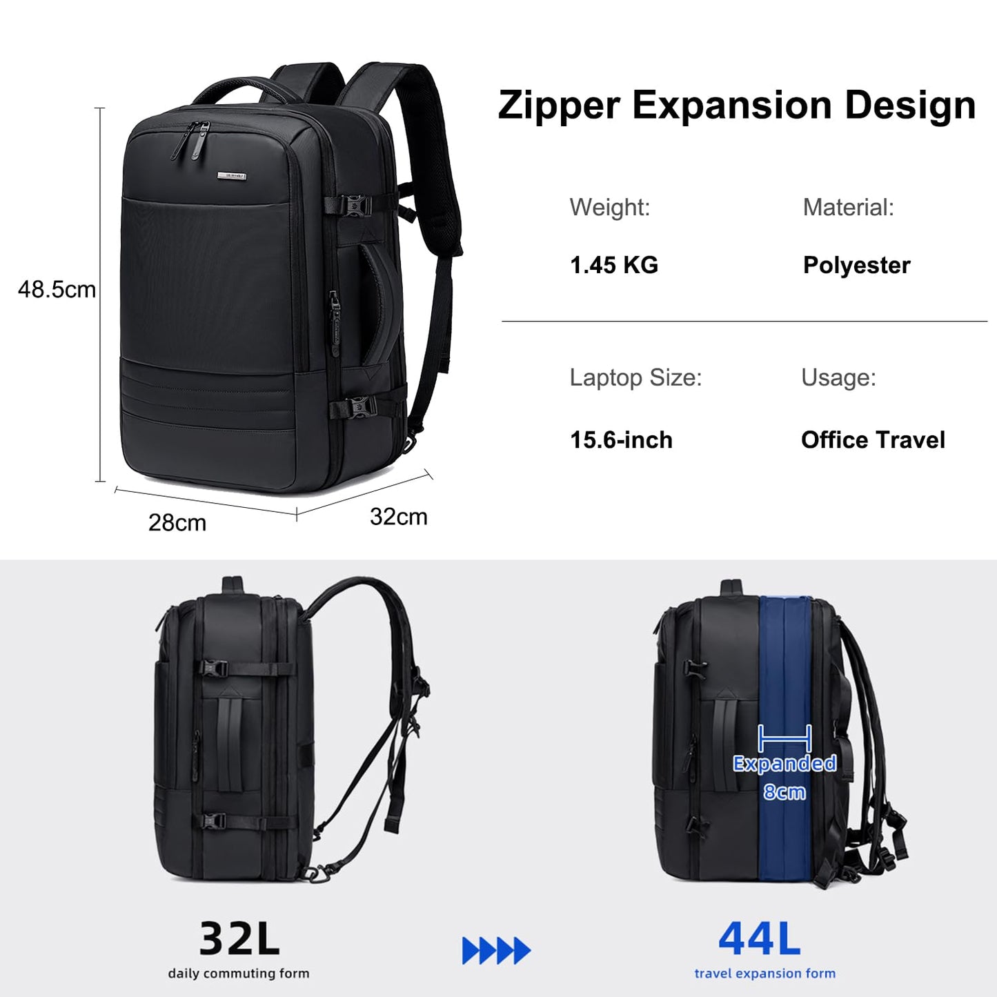 GOLDEN WOLF Travel Backpack for Men 44L Heavy Duty Laptop Backpack Expa- image 6