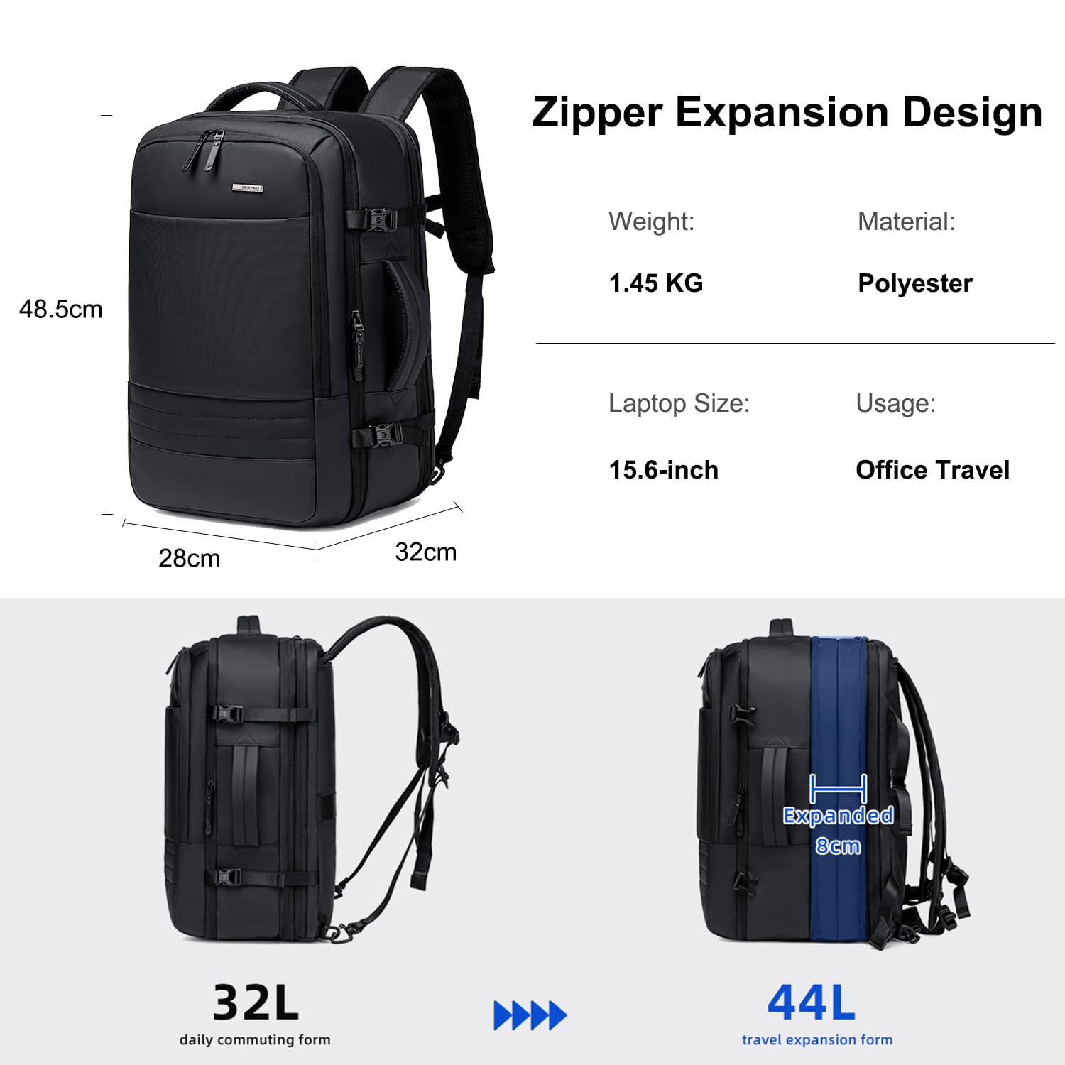 GOLDEN WOLF Travel Backpack for Men 44L Heavy Duty Laptop Backpack Expa- image 6