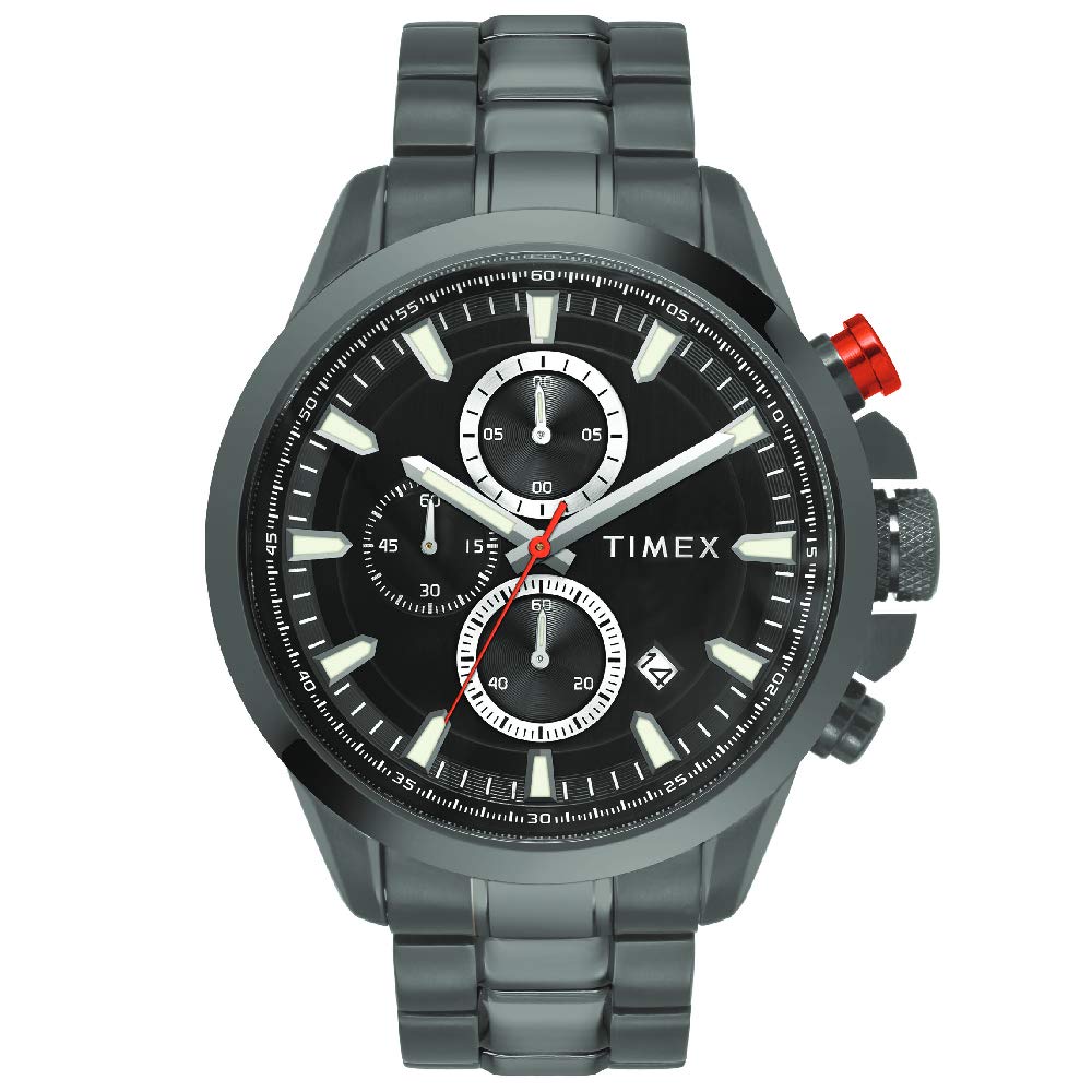 TIMEX Analog Watch for man with Black Round Dial & Gunmetal Stainless Steel Bracelet Band Water Resistant Men's Wrist Watches - TWEG19301