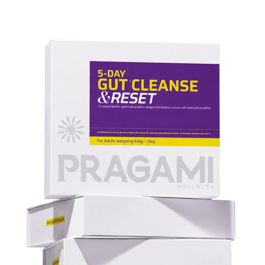 Pragami Ayurvedic Gut Cleanse & Reset 5-Day - Ayurvedic A2 Ghee + Herbal Botanicals - Reduces Bloating, Supports Digestion & Gut Health for Men & Women - 5-Day Kit (55-75Kg)