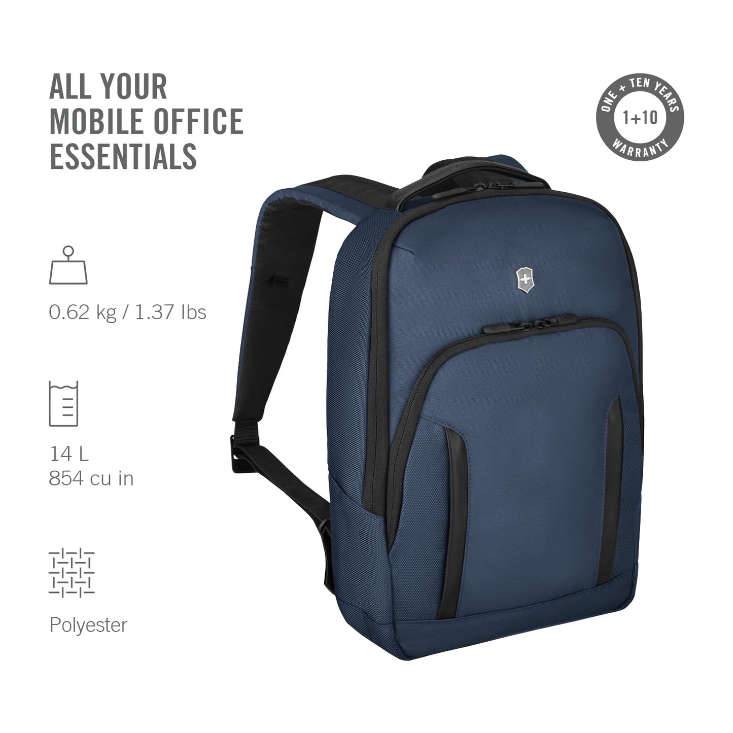 Victorinox Swiss Designed Backpack, Altmont Professional City Laptop Backpack, Navy Blue, 14 Inch Laptop and Tablet Compartment, Business Travel Office Bag For Men & Women, 14 Litres, (653283)
