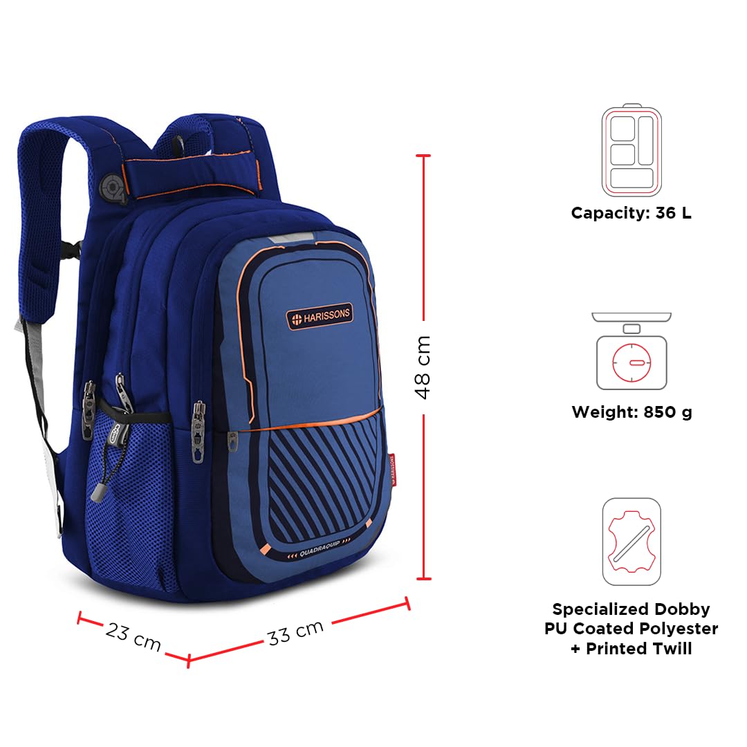 HARISSONS Verge 15.6 Inch Laptop Backpack for Men & Women (Blue) | 36Lt- image 4