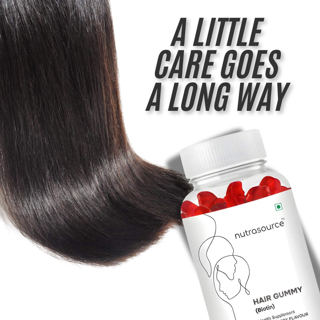 Nutrasource Hair Gummy with Biotin, Strawberry Flavour, 30 Gummies, Health Supplement, No added sugar for men & women hair Gummy