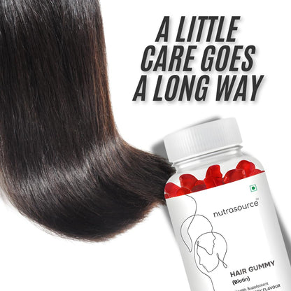 Nutrasource Hair Gummy with Biotin, Strawberry Flavour, 30 Gummies, Health Supplement, No added sugar for men & women hair Gummy