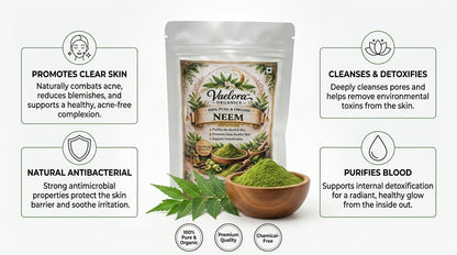 Vaelora Organics Neem Powder 100g | 100% Pure & Organic Neem Leaf Powder | For Skin, Hair & Face Pack | Acne Control, Dandruff Care & Detox | Natural Antibacterial Herbal Powder