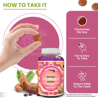 Naturyz Natural Vitamin C Gummies with Amla & Zinc | Immunity & Antioxidant Support | No Added Sugar, Plant-Based | No Ascorbic acid | Better Absorption & Bioavailability | Tasty Daily Wellness Supplement (Tamarind Flavour)- 50 gummies