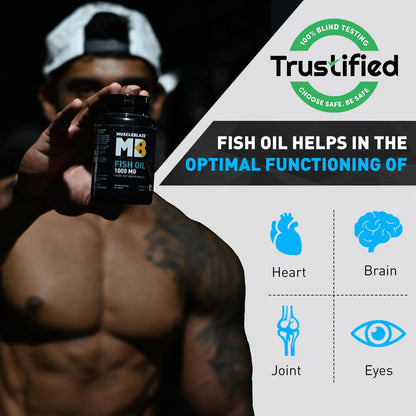 MuscleBlaze Omega 3 Fish Oil (60 Capsules) | Trustified Certified for Accuracy & Purity | 1000mg Omega 3 with 180mg EPA & 120mg DHA