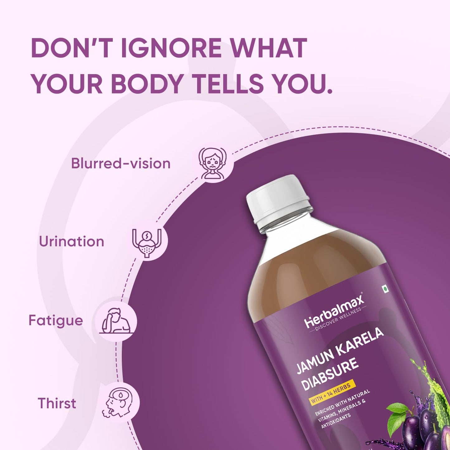 Herbal Max Diabetic Care Juice 450 ml | Herbal Blend with Karela, Jamun, Gudmar, Vijaysar & Amla | Jamun Karela Juice Supports Blood Sugar Management | Suitable for Diabetes & Prediabetes