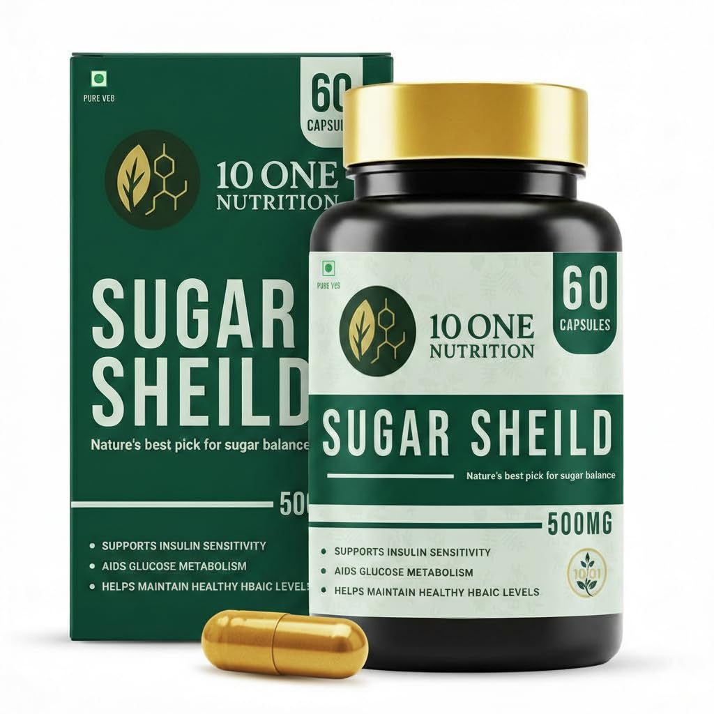 10 One Nutrition Sugar Shield 500mg | Helps Manage Blood Sugar Levels With Karela, Jamun & Gudmar & 8 more herbs | 100% Ayurvedic Capsule with Powerful Herbs | 60 Veg Capsules