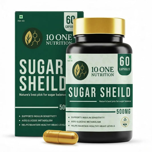 10 One Nutrition Sugar Shield 500mg | Helps Manage Blood Sugar Levels With Karela, Jamun & Gudmar & 8 more herbs | 100% Ayurvedic Capsule with Powerful Herbs | 60 Veg Capsules
