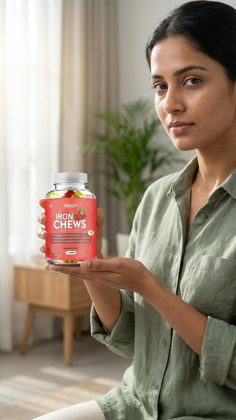 IronChews Daily Energy & Anti-Fatigue Gummies | Iron, Folic Acid & Vitamin E for Women & Men | Workout & Stamina and Absorption | Vegan Strawberry Gummies | 30 Count | No Added Sugar