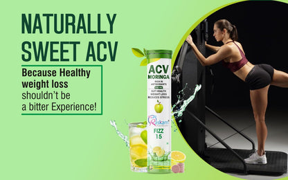 Raskam ACV Moringa 500mg Shikanji Flavour 15 Effervescent Tablets For Gut Health | Weight Loss | Reduces Stress | 100% Vegan | 15 Tablets Each (Pack of 1)