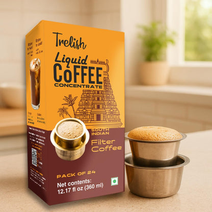 Trelish Coffee Concentrate - South Indian Filter| Single Servings | Perfect for authentic South Indian filter coffee,coffee decoction,Sugar Free, No Refrigeration, Travel Friendly | 24 servings -360ml